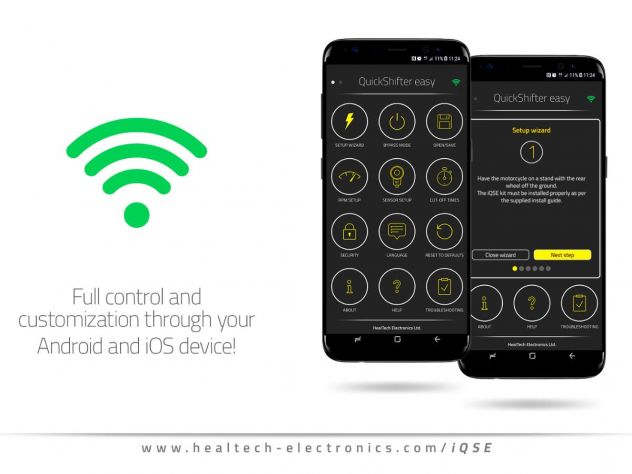 App móvil Healtech para ajuste Wi-Fi de quickshifter iQSE-W1
