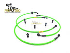 Detalle racores aluminio anodizado y trenza acero inoxidable mangueras freno Fren Tubo