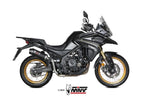 Escape Mivv Oval Black Satin con tapón carbono montado en CFMOTO 700 MT 2024