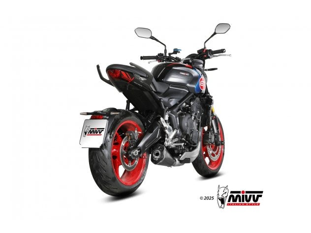 Detalle logo Mivv grabado láser en terminal Delta Race para Trident 660