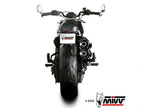 Detalle tapa salida carbono twill 3K remaches negros escape Mivv HR-1 Sportster