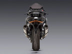 Terminal cónico fibra de carbono Yoshimura R-77 detalle acabado racing