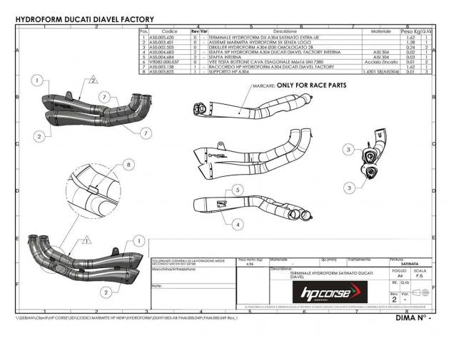 Escape HP Corse Hydroform cerámico negro Ducati Diavel 1200 vista lateral