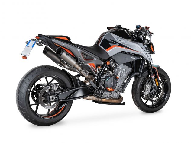 Kit completo escape doble lateral Spark Dyno titanio fibra carbono KTM Duke 790 L con soportes montaje