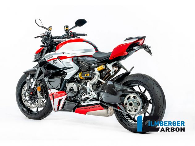 Protección piñón Ilmberger carbono montada en Streetfighter V2 fitment original