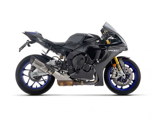 Vista lateral colector Arrow acero inox Yamaha R1 2025 racing