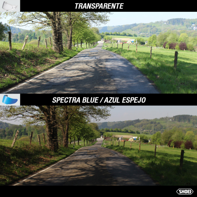 Pantalla Shoei CWR-F2 azul espejo comparativa