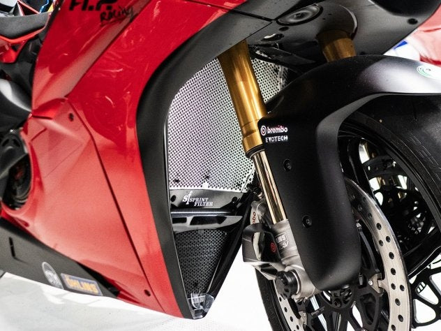 Protector radiador Evotech aluminio calandrado negro Ducati Panigale V4 2025-2026