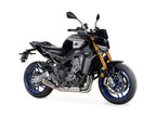 Detalle silenciador Grid-O en titanio aeroespacial con acabado Moto2 para Yamaha MT-09 2024-2026