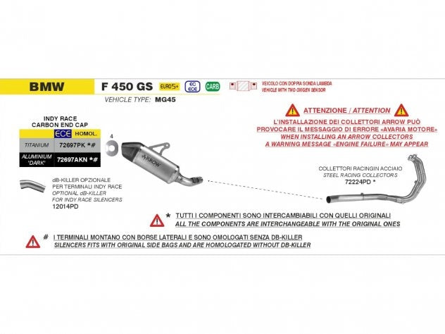 Escape Arrow Indy Race Evo aluminio Dark fondo carbono BMW F 450 GS 2026