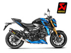 Terminal de escape Akrapovic fibra de carbono detalle fondo cónico GSX-S 750