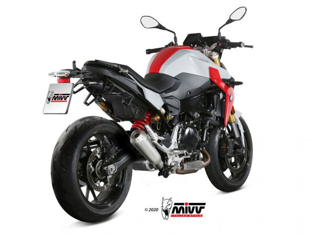 Detalle construcción cónica compacta escape Mivv X-M1 línea sport homologado BMW F900R
