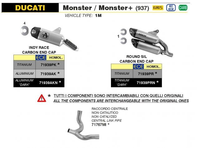 Silenciador Arrow Indy aluminio negro y carbono oscuro Ducati Monster 937