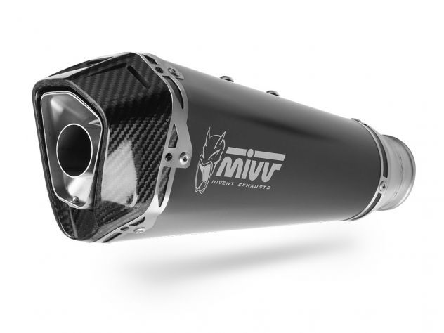 Escape Mivv Delta Race acero negro hexagonal montado en BMW F 900 XR