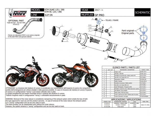 Vista lateral escape Mivv GP Pro diseño racing KTM 125 Duke