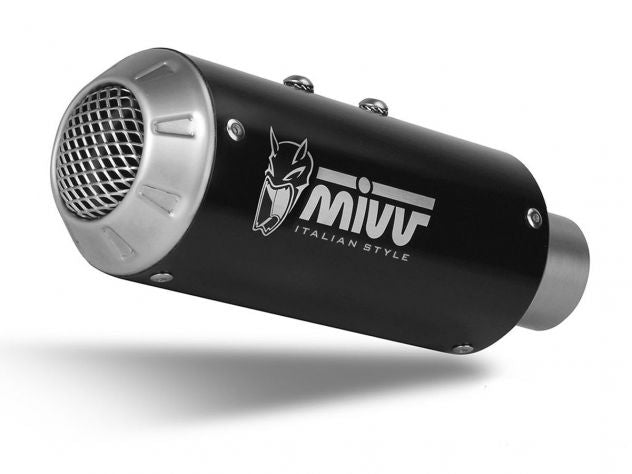 Vista lateral escape slip-on Mivv MK3 diseño cónico compacto racing