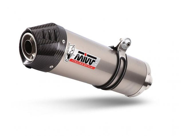 Vista lateral del escape slip-on Mivv en titanio para Tiger 900 GT Pro Rally