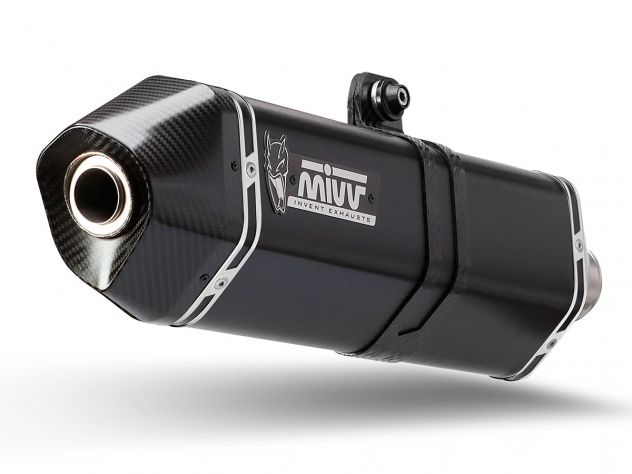 Escape Mivv Speed Edge acero negro montado en Suzuki V-Strom 650