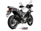 Detalle terminación negra silenciador Mivv Speed Edge para V-Strom 650