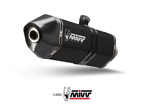 Escape Mivv Speed Edge acero negro hexagonal montado en BMW F 800 GS 2024