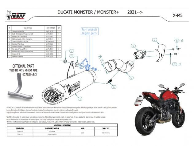 Vista cónica compacta escape Mivv X-M5 diseño MotoGP Ducati Monster 937