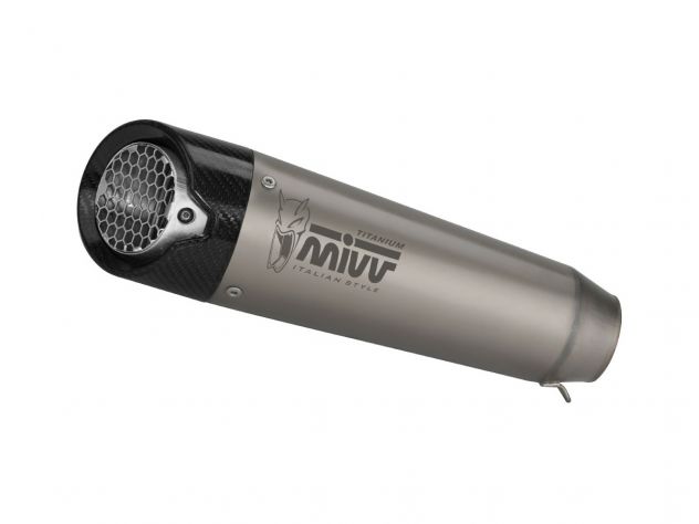 Detalle acabado perlado titanio y rejilla protectora escape Mivv X-M5