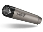 Escape Mivv X-M5 titanio montado en CFMOTO 650 NK 2024 con base carbono 3K