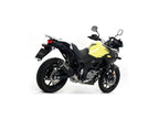 Vista lateral escape Arrow aluminio dark Suzuki V-Strom 650 con logo grabado
