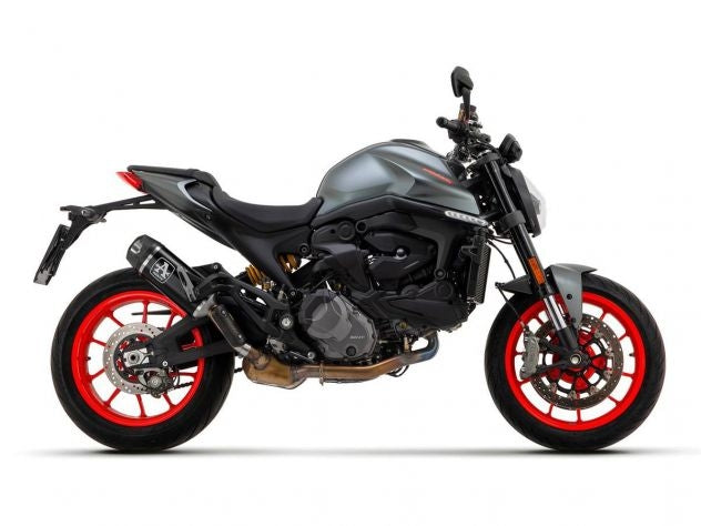 Silenciador Arrow Round-Sil 71939PRN montado en Ducati Monster 937 ángulo trasero
