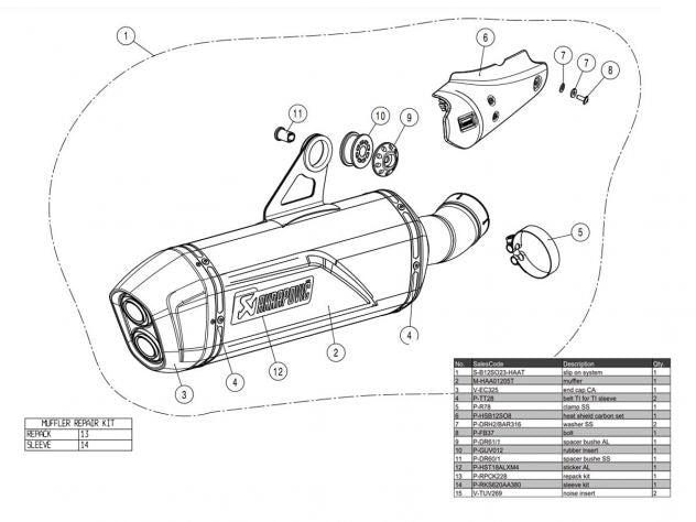 Terminal Akrapovic S-B12SO23-HAAT con tapa de fibra de carbono detalle