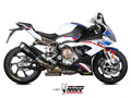 Escape Mivv Delta Race carbono 3K montado en BMW S1000RR 2019-2025 vista lateral derecha