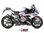 Escape Mivv Delta Race carbono 3K montado en BMW S1000RR 2019-2025 vista lateral derecha