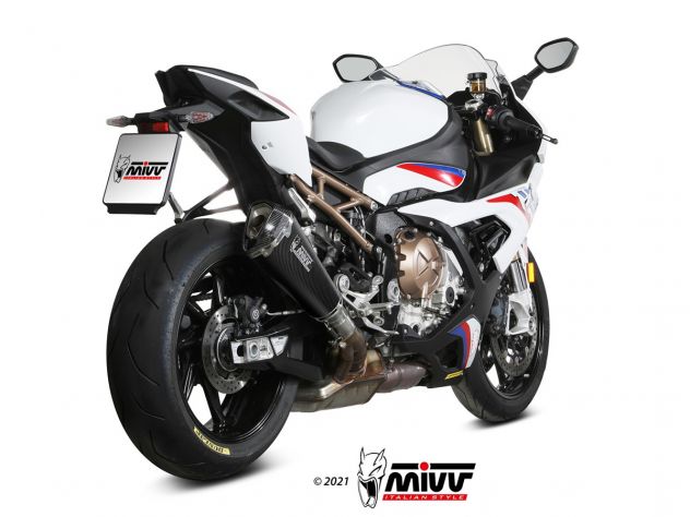 Detalle cuerpo hexagonal cónico carbono brillante slip-on Mivv Delta Race BMW S1000RR