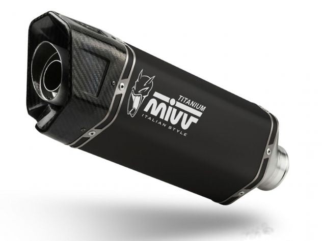 Escape Mivv SR-1 titanio negro montado en Triumph Speed Triple 1200 RS vista lateral derecha