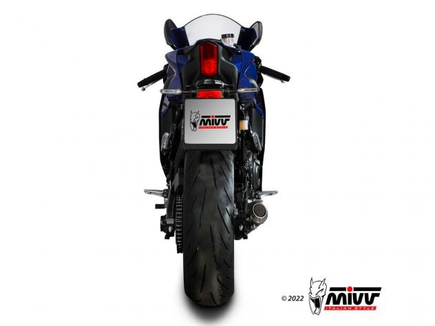 Escape completo Mivv MK3 Yamaha R7 vista trasera silenciador carbono