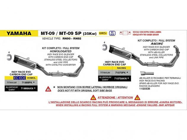 Sistema completo Arrow racing Yamaha MT-09 varilla reforzada