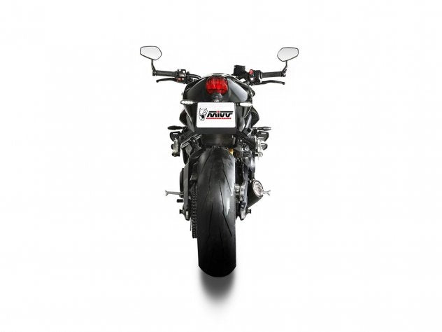 Sistema completo Mivv X-M5 para Triumph Street Triple 765 con cuerpo central en acero negro