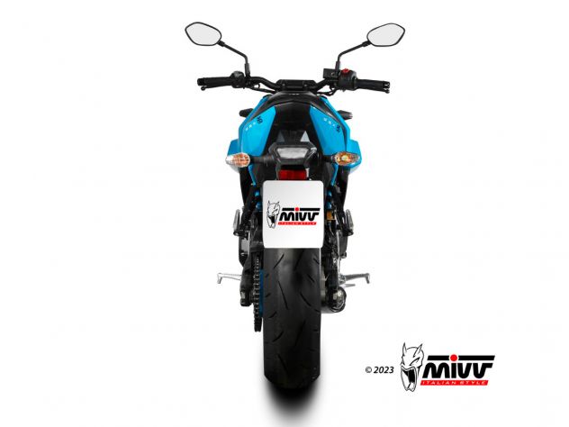 Detalle rejilla protectora y dB-killer extraíble escape Mivv GSX-8S
