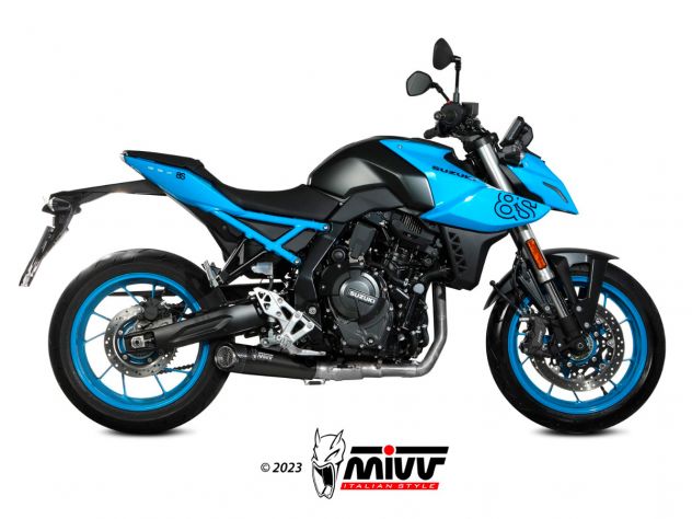Escape completo Mivv X-M5 acero negro montado en Suzuki GSX-8S 2023