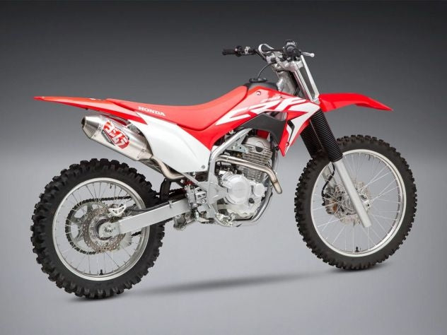 Detalle de construcción en acero inoxidable del escape completo Yoshimura RS-2 Honda CRF 250F