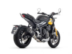 Vista lateral sistema Arrow Fast aluminio negro Triumph Trident 2025
