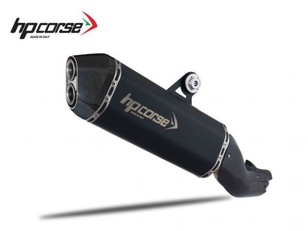 Sistema slip-on HP Corse SPS Carbon con tubería hidroformada y acero cerámico negro