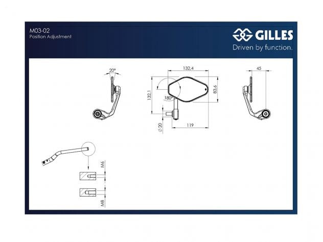 Vista lateral espejo retrovisor Gilles Tooling instalado en extremo manubrio Speed Triple 1200 RS