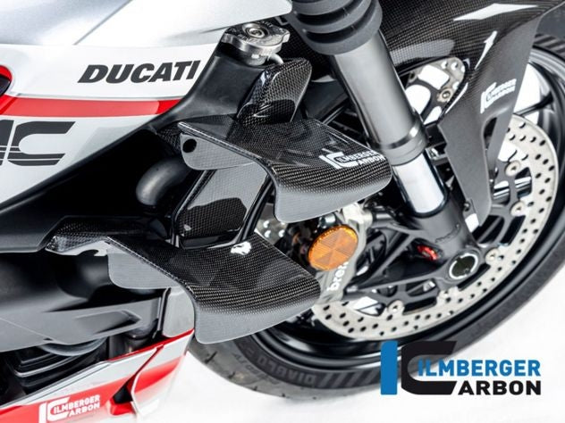 Tapa radiador carbono Ilmberger vista lateral instalada Ducati Streetfighter V2