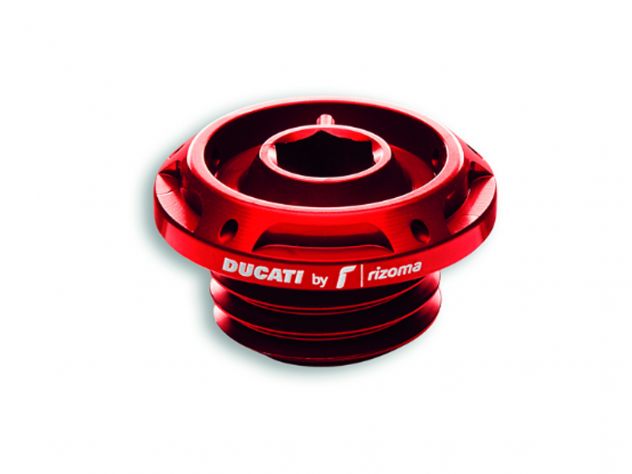Tapón llenado aceite Rizoma disponible en color rojo y negro para Ducati Panigale V4 2025