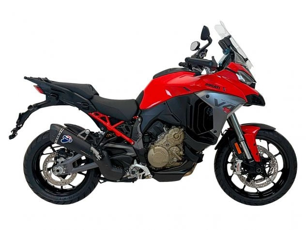 Terminal Termignoni titanio negro homologado Euro5+ Ducati Multistrada V4 2025-2026 vista lateral completa con fondo carbono