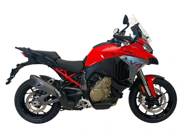 Terminal de titanio Termignoni Euro 5+ montado en Ducati Multistrada V4 con base de carbono