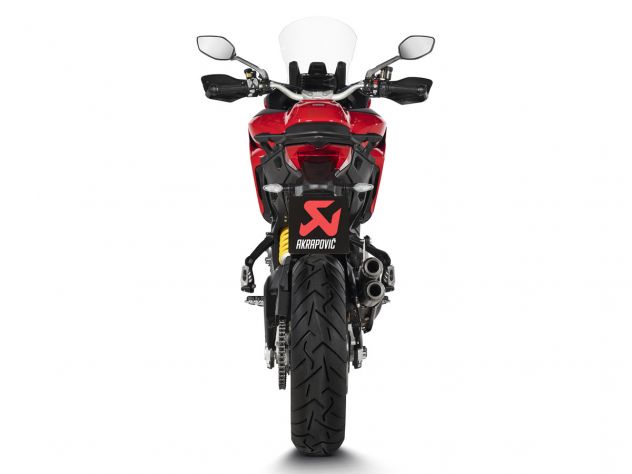 Escape Akrapovic fibra carbono titanio Multistrada 950 detalle escudo térmico