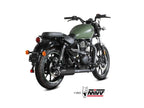 Vista lateral escape Mivv HR-1 instalado en Royal Enfield Meteor 350 2023