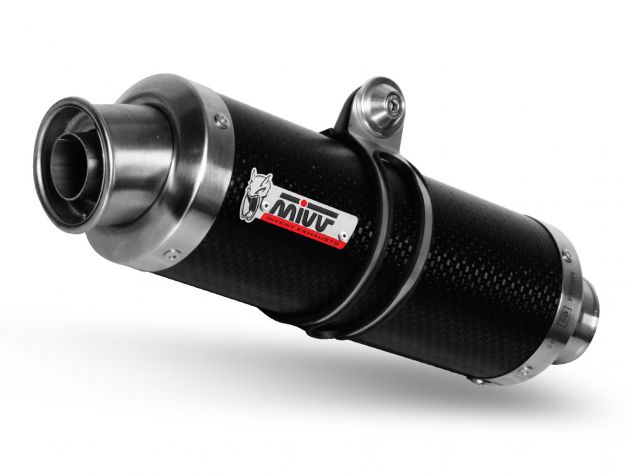 Escape Mivv GP Carbon-Carbon para Yamaha YZF R1 2002-2003, vista lateral derecha con terminación de fibra de carbono